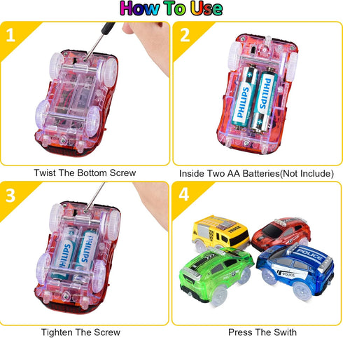 Tracks Cars Replacement only, Toy Cars for Magic Tracks Glow in The Dark, Racing Car Track Accessories with 5 Flashing LED Lights, Compatible with...